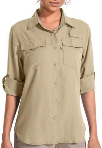toomett womens safari shirts quick dry upf 50 fishing shirts lightweight spf long sleeve sun protection shirtsf5026khakis